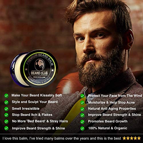 Bálsamo Barba Premium | Cedro y limón | Beard Club | Los Mejores Barba de Loción Suavizante| 100% Naturales y Orgánicos | Excelente Para el Cuidado del Cabello y el Crecimiento