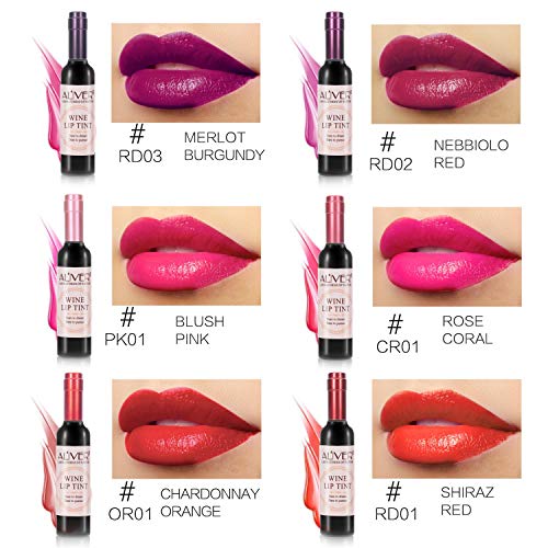 Barra de Labios, 6 Colores Pintalabios Lápiz Labial Mate Impermeable y de Larga Duración Maquillaje de Labios Belleza en Botella de Vino Tinto