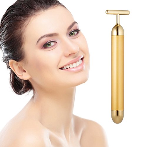 Beauty Bar 24k Golden Pulse Masajeador Facial, Pluma Masajeadora Masajeador Facial Electrico Herramienta en forma de T para Masaje Facial Masajeador