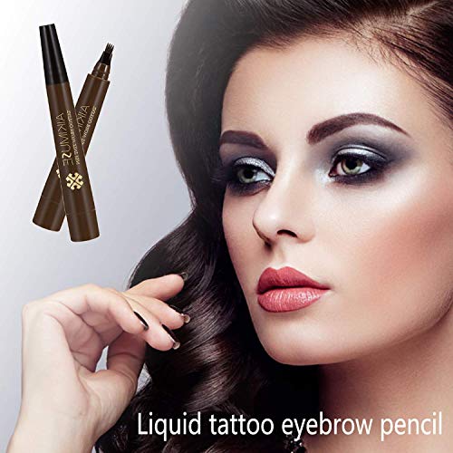 BEENLE Lápiz de Cejas Líquido, Lápiz de Tatuaje Para Cejas, 4 Puntas de Horquilla Líquida Para Maquillaje de Ojos,Para el Maquillaje Ocular (Black)