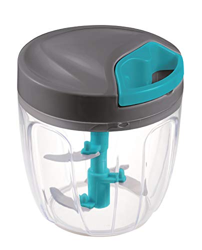 BERELA HOME Picadora y Batidora Manual Xtrem MAX -5 con Doble Grio de Cuchillas, Picadora Manual de Verduras y Alimentos de 900 ml, Cortador de verdura con 5 Cuchillas de Acero Inoxidable.