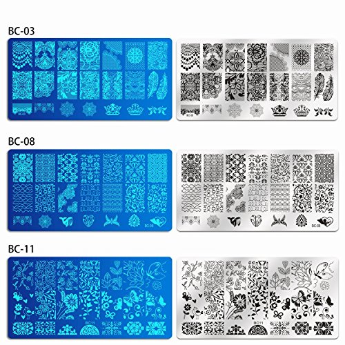 Biutee Set de Stamping Nail Art 13 Pcs Placas Estampacion Uñas +2 Pcs Estampador+2Pcs Raspador Para Manicura