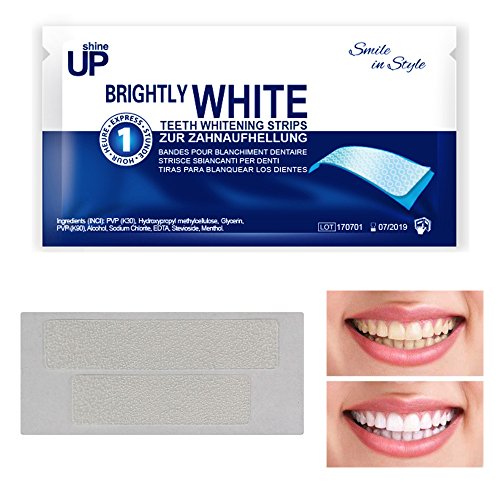 Blanqueador Dental - 28 shineUP Bandas Blanqueadoras Dientes Blanqueamiento de dientes tiras con avanzada tecnología antideslizante - Bright White-Strips Teeth Whitening Strips