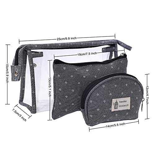 Bolsas de Cosméticos Mujer Bolsa de Maquillaje de Tocador Transparente para Viajes, 3PCS Estuche Organizador de Belleza de Plástico Impermeable para Vacaciones, Gris