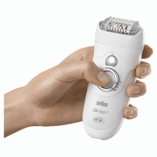 Braun Silk-épil 7 7-561 - Pack depiladora eléctrica para mujer, inalámbrica con 8 Extras, cabezal afeitadora y recortadora zona bikini, blanco/plata