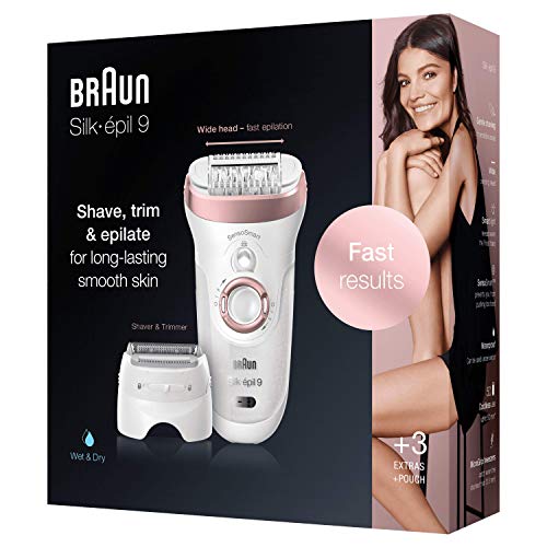 Braun Silk-épil 9 9-720 Depiladora eléctrica para mujer para una depilación duradera, cabezal de afeitado y recorte, con tecnología pinzas micro-grip