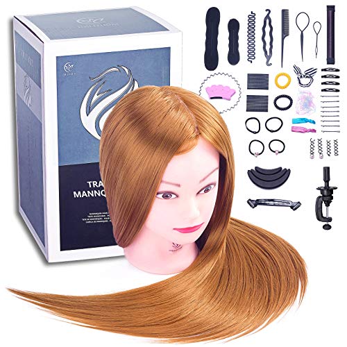 Cabeza de Maniquí, SIGHTLING 26" 50% Cabello Humano Real Practicas Formación Muñeca de la Cosmetología práctica maniquí para Peluquería con Soporte + Accesorios de Peinado DIY