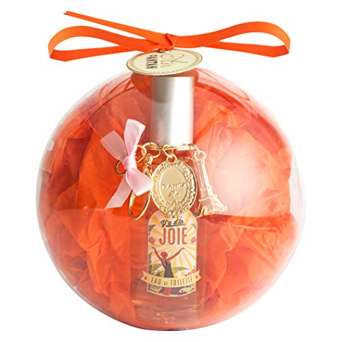 Caja Belleza en Bola de Arbol de Navidad con 1 Eau de Toilette de Mujer Joie y 1 llavero de la Torre Eiffel Paris|Perfume Lirio de los Valles, Azahar, Rosa|Aroma Floral, Afrutada, Colonia 55ml