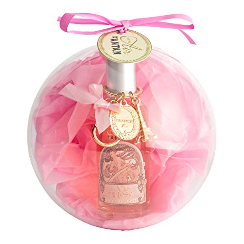 Caja Belleza en Bola de Arbol de Navidad,1 Eau de Toilette de Mujer Rose y 1 llavero de la Torre Eiffel Paris|Perfume Melocotón, Petalos de Rosa, Pachulí, Aroma Floral y Dulce, Colonia 55ml