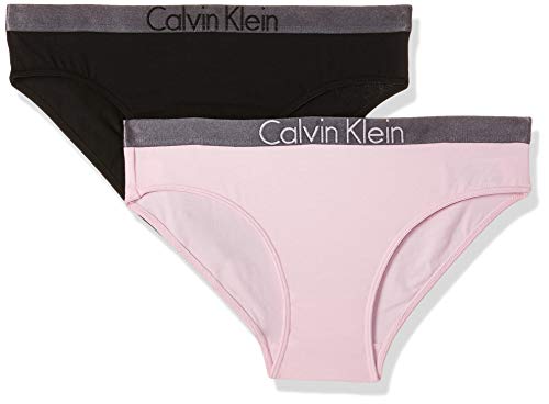 Calvin Klein 2 Pack Bikini Braguita, Multicolor (1 Black / 1 Unique 037), 140 (Talla del Fabricante: 10-12) para Niñas