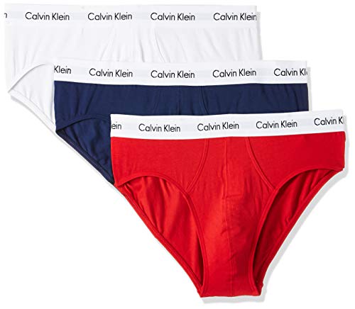 Calvin Klein Cotton Stretch-3er Tanga de hilo, Multicolor (I03 White, Red Ginger, Pyro Blue), X-Large (Pack de 3) para Hombre