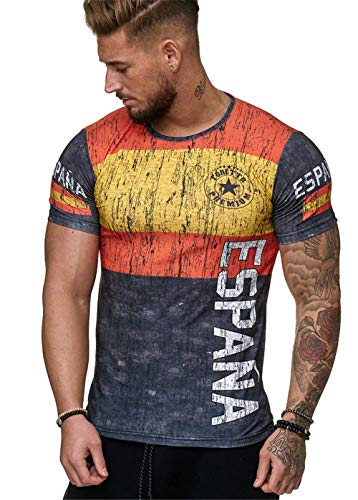 Camisetas Manga Corta Hombre Bandera de España Impresión Camiseta Verano Casual Suelto Camisas tee Shirt Moda O-Cuello Blusa Deportiva Tops