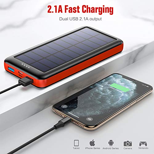 Cargador Solar 26800mAh, Ekrist Batería Externa Solar de Carga Rápida con 3 Entradas【Panel Solar / Tipo C / Mirco USB】Power Bank Solar Cargador Portatil para iPhone Samsung Android Móviles Tableta