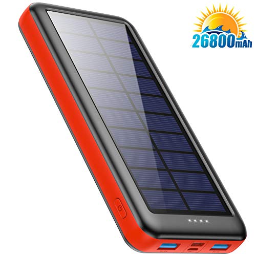 Cargador Solar 26800mAh, Ekrist Batería Externa Solar de Carga Rápida con 3 Entradas【Panel Solar / Tipo C / Mirco USB】Power Bank Solar Cargador Portatil para iPhone Samsung Android Móviles Tableta