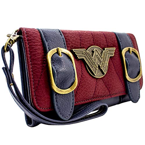 Cartera de DC Wonder Woman Placa de Plata Hebilla de Correa Rojo