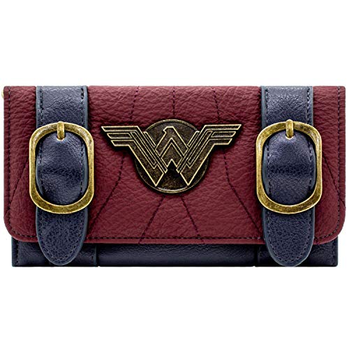 Cartera de DC Wonder Woman Placa de Plata Hebilla de Correa Rojo