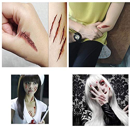 Chengzhi Tatuajes Temporales (10 Hojas) - Halloween Zombie Cicatrices Tatuajes Pegatinas con Falso Scab Sangre Especial Fx Costume Maquillaje Props