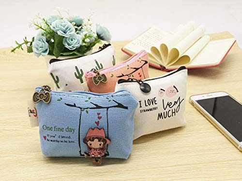 conisy Mini Cartera de la Moneda de Lona Muchachas Preciosas Pequeña Monedero con Cremallera para Niña (4Pcs)