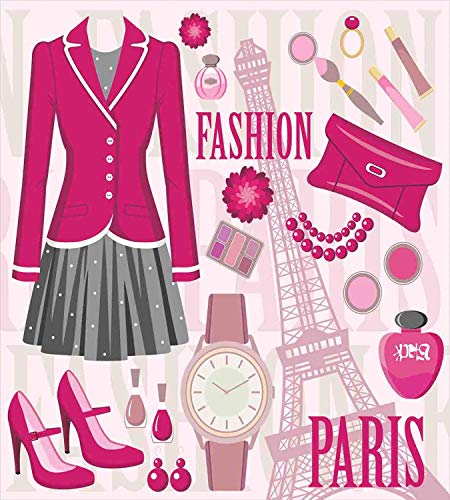 Conjunto de funda nórdica de moda, tema de moda de París con atuendos Reloj de bolso Parisienne Parade Foto de Landmark, conjunto de funda nórdica decorativa con 3 fundas de almohada, Beige rosa REINA