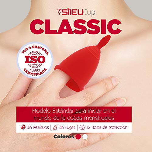 Copa Menstrual Sileu Cup Classic - Alternativa ecológica y natural a tampones y compresas - Bolsa de regalo - Talla L, Morado