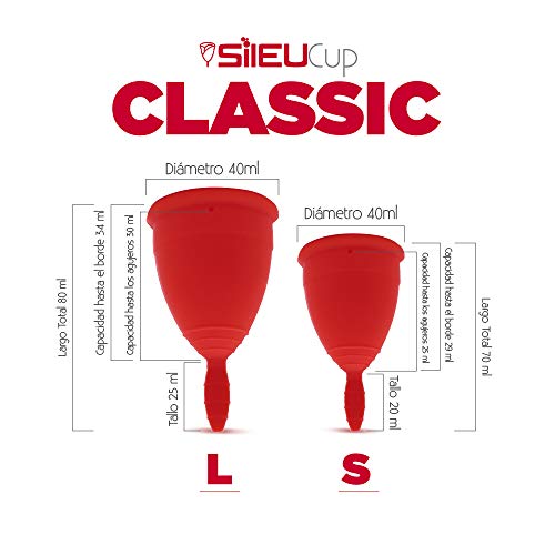 Copa Menstrual Sileu Cup Classic - Alternativa ecológica y natural a tampones y compresas - Bolsa de regalo - Talla L, Morado