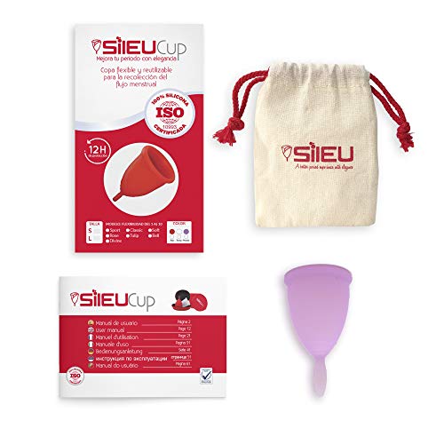 Copa Menstrual Sileu Cup Classic - Alternativa ecológica y natural a tampones y compresas - Bolsa de regalo - Talla L, Morado