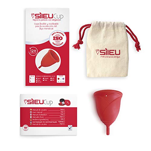 Copa Menstrual Sileu Cup Rose - Modelo de iniciación sencillo de colocar - Ayuda a prevenir infecciones urinarias y la cistitis - Talla S, Rojo, Flexibilidad Standard