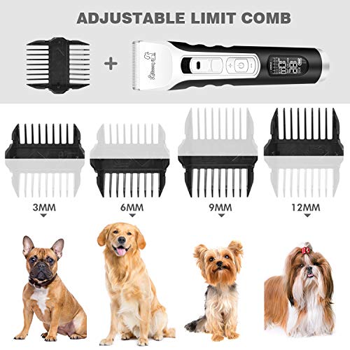 Cortapelos para Perro, Profesional Perros y Mascotas 4 Horas Uso Continuo, 5 Velocidades Ajustable Gatos Pantalla LED con Cable USB