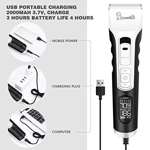 Cortapelos para Perro, Profesional Perros y Mascotas 4 Horas Uso Continuo, 5 Velocidades Ajustable Gatos Pantalla LED con Cable USB