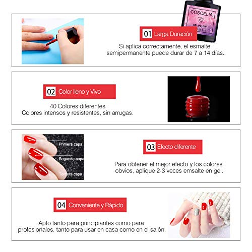 Coscelia Kit de Esmaltes de Uñas 12pcs Esmaltes Semipermanentes de Uñas en Gel Soak off 8ml 36W UV/LED Secador de Uñas Nail Dryer Capa Base Capa Superior Manicura Kit