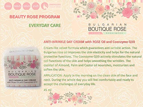 Crema Antiarrugas de Día con Coenzima Q10 y Aceite Natural de Rosa de Boutique Rose, Sin Parabenos, Sin Conservantes