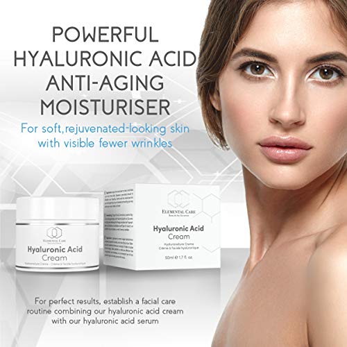 Crema Facial de Acido Hialuronico Vegano 50ml de la Más Alta Calidad - Crema Antiarrugas para Mujer y el Contorno de Ojos con Vitamina E - Cosmetica Natural Hecho en Alemania