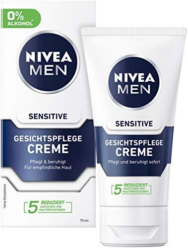 Crema facial Nivea Men Sensitive en un paquete de 2 unidades (2 x 75 ml), crema hidratante para hombres con piel sensible, crema facial calmante