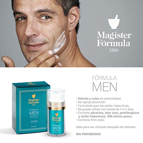 Crema Hidratante Facial Hombre 50 ml | Antiarrugas, Antiedad y Antimanchas | Con Protección Solar SPF | Aftershave | Aporta un tono mate | Nutre y Repara | Piel Grasa, Mixta y Seca | Magister Formula