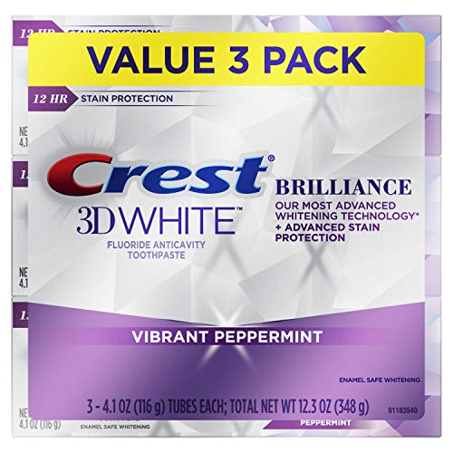 Crest Toothpaste 3D White Brilliance Vibrant Peppermint, 4.1oz (Pack of 3)