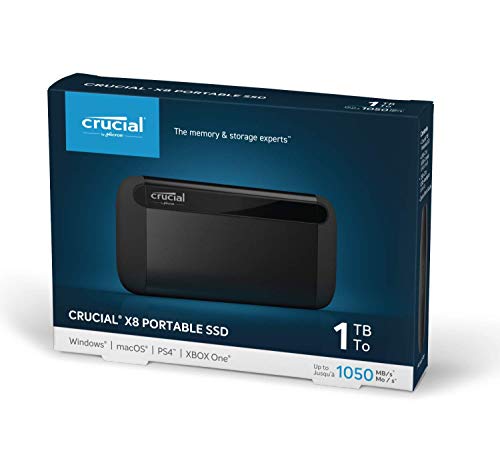 Crucial CT1000X8SSD9, 1 TB, X8 Portable SSD, de hasta 1050MB/s, USB 3.2, USB-C, USB-A