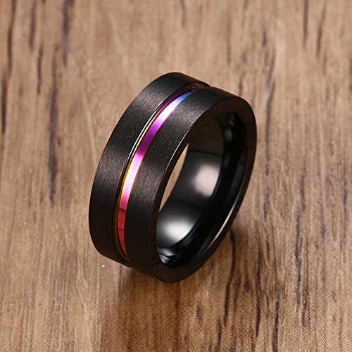 Daesar Anillo de Acero Inoxidable para Hombre Anillos 8MM Anillo Azul Rayas Negro Anillos con Grabado Gratis Anillo Talla 27