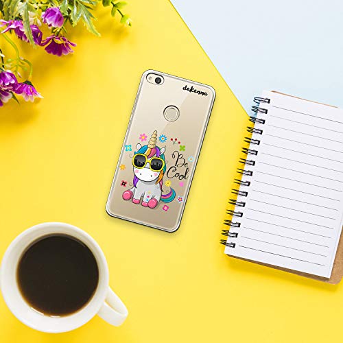 dakanna Funda para Huawei P8 Lite 2017 | Unicornio con Gafas Frase: Be Cool | Carcasa de Gel Silicona Flexible | Fondo Transparente