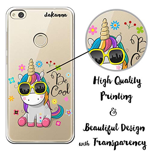 dakanna Funda para Huawei P8 Lite 2017 | Unicornio con Gafas Frase: Be Cool | Carcasa de Gel Silicona Flexible | Fondo Transparente