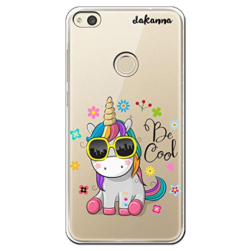 dakanna Funda para Huawei P8 Lite 2017 | Unicornio con Gafas Frase: Be Cool | Carcasa de Gel Silicona Flexible | Fondo Transparente