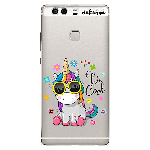 dakanna Funda para Huawei P9 Plus | Unicornio con Gafas Frase: Be Cool | Carcasa de Gel Silicona Flexible | Fondo Transparente