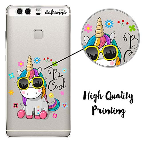 dakanna Funda para Huawei P9 Plus | Unicornio con Gafas Frase: Be Cool | Carcasa de Gel Silicona Flexible | Fondo Transparente