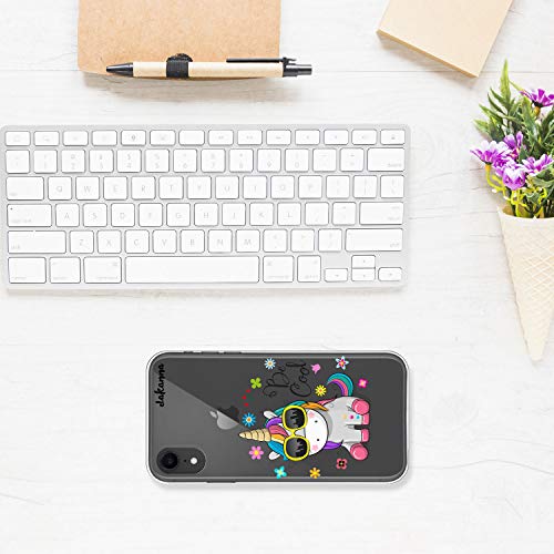 dakanna Funda para iPhone XR | Unicornio con Gafas Frase: Be Cool | Carcasa de Gel Silicona Flexible | Fondo Transparente