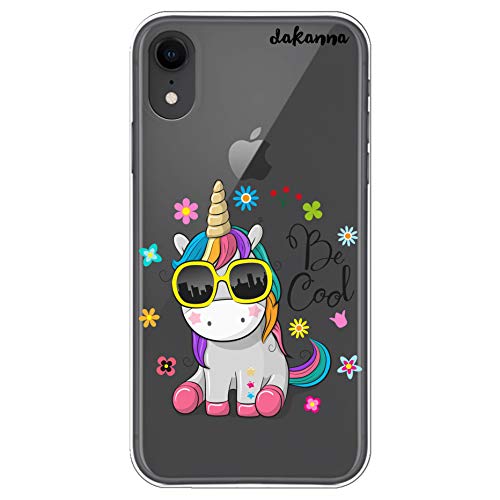 dakanna Funda para iPhone XR | Unicornio con Gafas Frase: Be Cool | Carcasa de Gel Silicona Flexible | Fondo Transparente