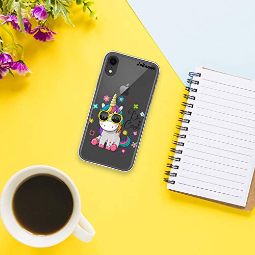 dakanna Funda para iPhone XR | Unicornio con Gafas Frase: Be Cool | Carcasa de Gel Silicona Flexible | Fondo Transparente