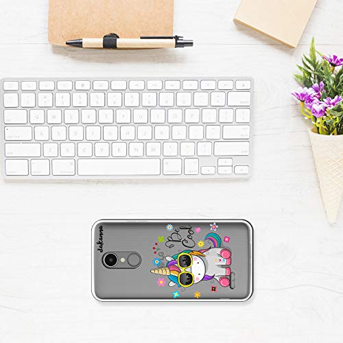 dakanna Funda para LG K9 | Unicornio con Gafas Frase: Be Cool | Carcasa de Gel Silicona Flexible | Fondo Transparente