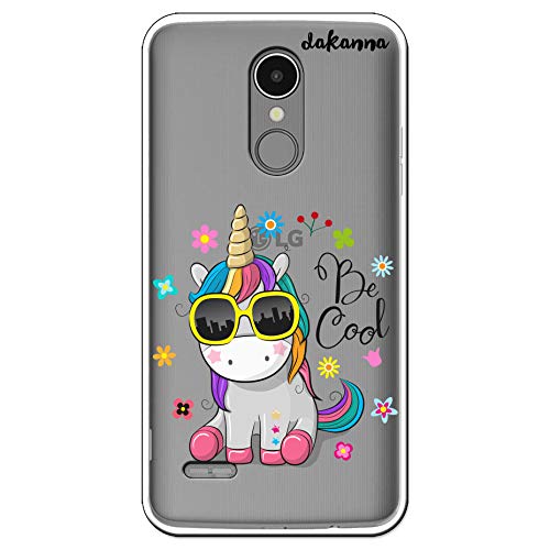 dakanna Funda para LG K9 | Unicornio con Gafas Frase: Be Cool | Carcasa de Gel Silicona Flexible | Fondo Transparente