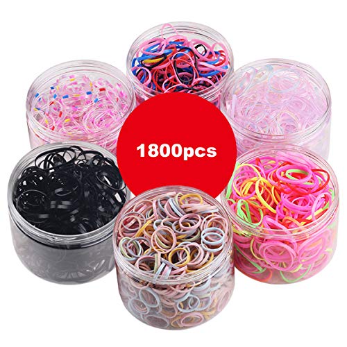 Dancepandas Gomas de Pelo 1800PCS Trenzadas Banda Elástica de Pelo Hair Band Mini Titular de Cola de Caballo para Trenzas, Peinado de Boda y Más 2 cm en Diámetro