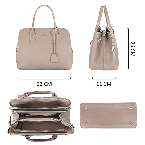 David Jones - Bolso de Mano Bugatti Mujer - Señora Tote Bag Cuero Genuino PU - Bolso de Hombro Bandolera Múltiples Bolsillos Cremallera - Shopper Asas Piel Trabajo Diario Elegante Moda - Beige