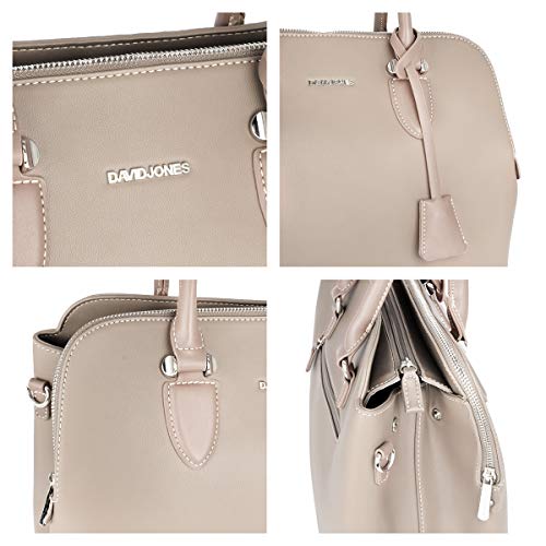 David Jones - Bolso de Mano Bugatti Mujer - Señora Tote Bag Cuero Genuino PU - Bolso de Hombro Bandolera Múltiples Bolsillos Cremallera - Shopper Asas Piel Trabajo Diario Elegante Moda - Beige